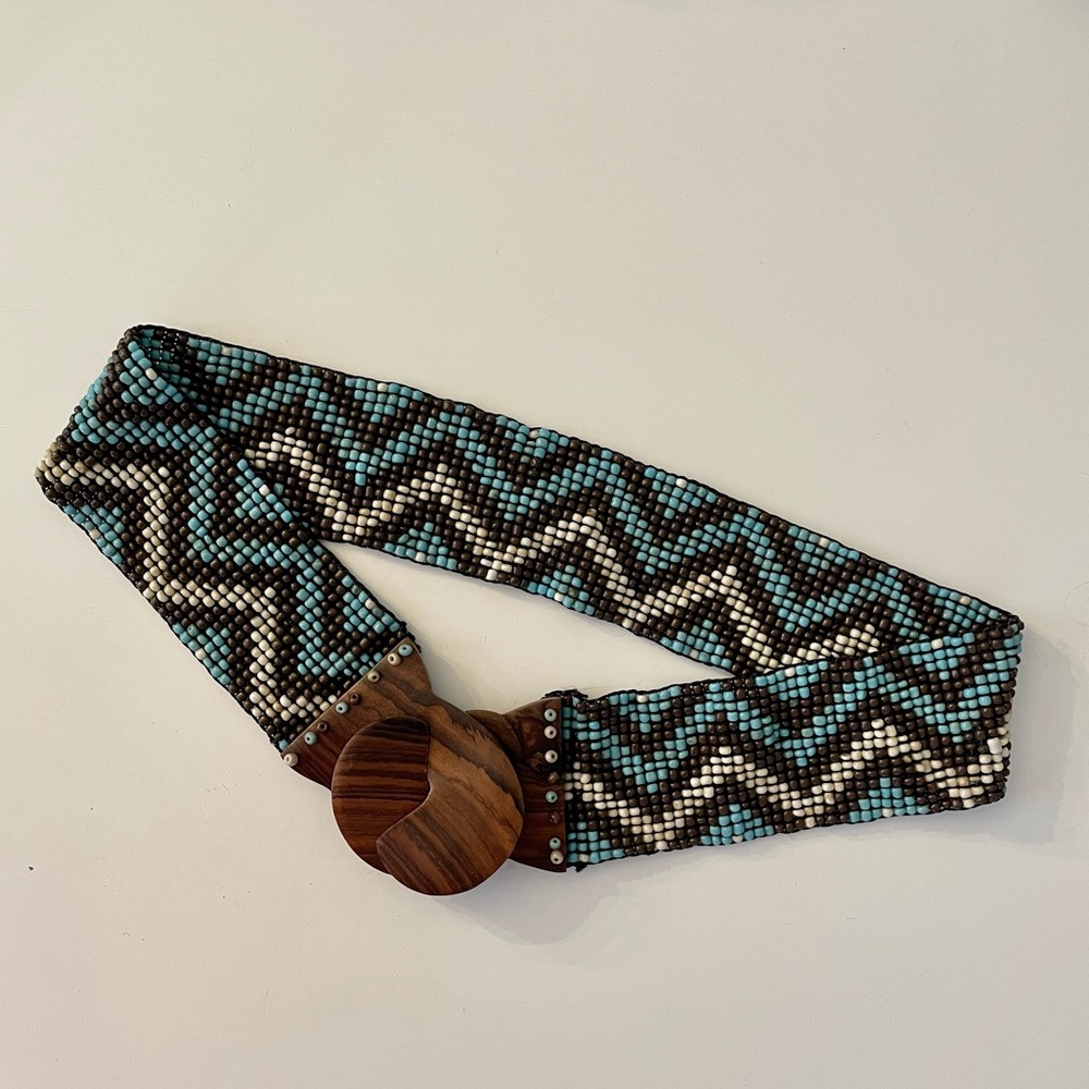 Blue chevron print stretchy beaded belt - Picture 1 of 1
